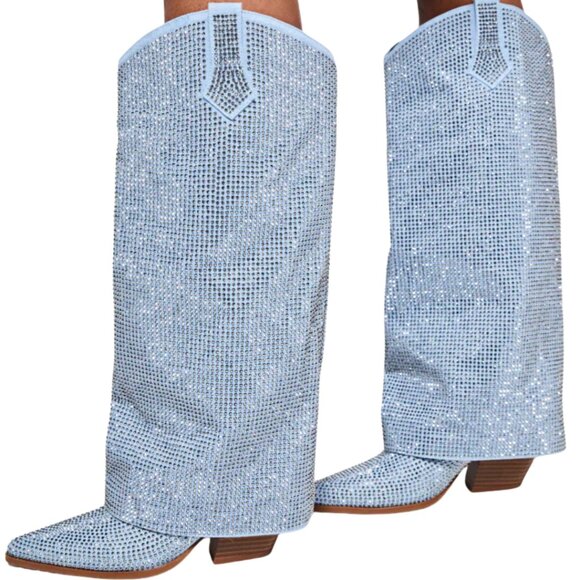 AZALEA WANG Banian Knee High Rhinestone Denim Western Boot 7-11 NWT - Picture 5 of 13